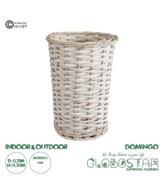 GloboStar® Artificial Garden DOMINGO 20593 Διακοσμητικό Πλεκτό Καλάθι - Κασπώ Γλάστρα - Flower Pot Λευκό με Μπεζ Φ21 x Υ30cm